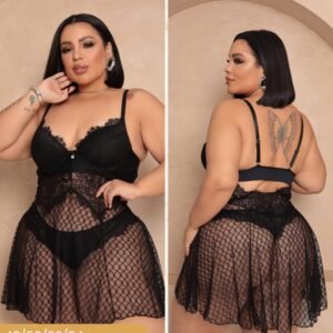 camisola sensual em tule e renda trabalhada