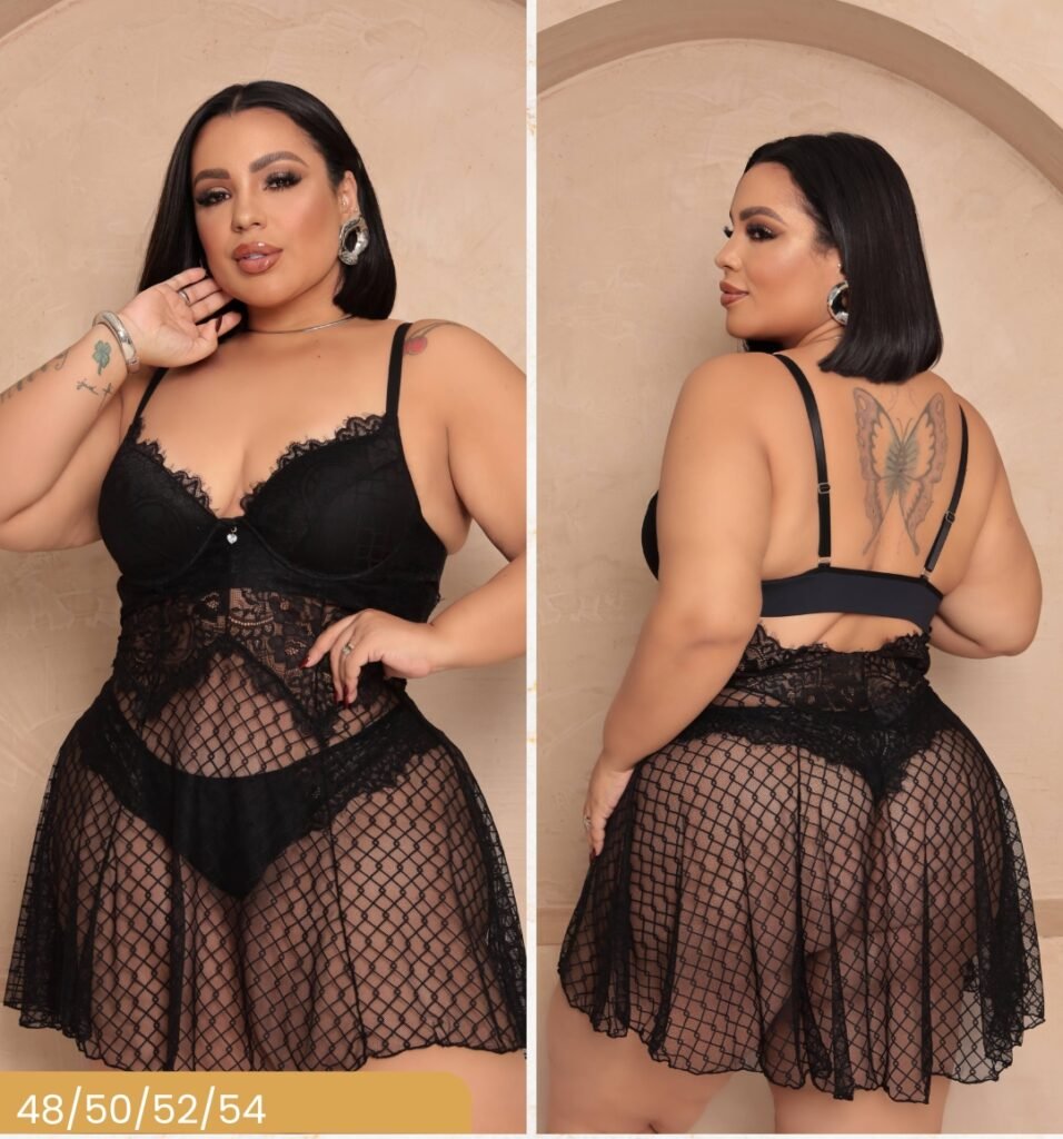 camisola sensual em tule e renda trabalhada