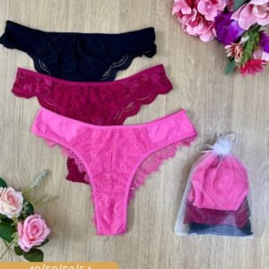 kit com 3 calcinhas fio em renda do 50 ao 54